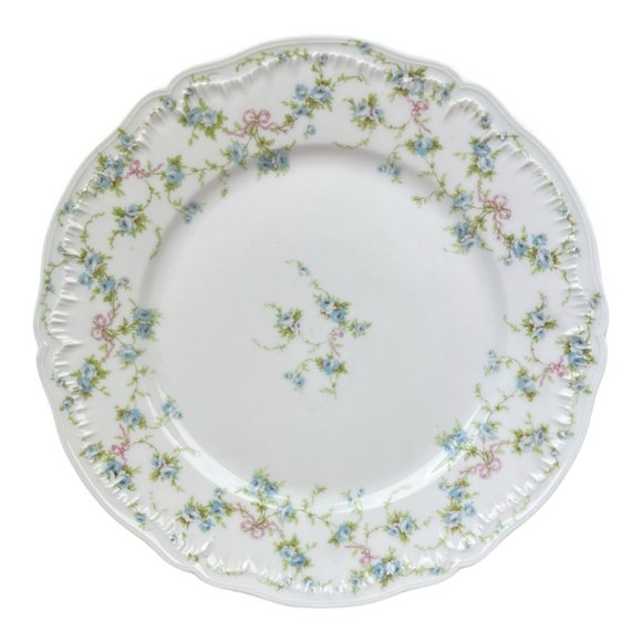 Haviland Limoges France Blue Roses Pink Ribbon 8 3/4" Luncheon Dinner Plate - Picture 2 of 8